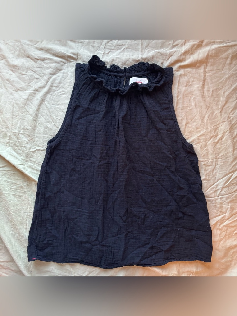 XiRENA Black Ruffled Neck Sleeveless Camisole